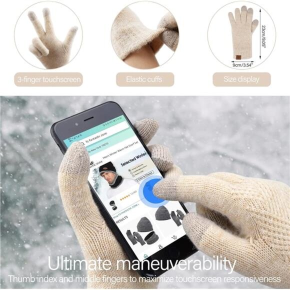 Women's Winter Knit Beanie Hat Long Scarf Touchscreen Gloves Set - Picture 3 of 5